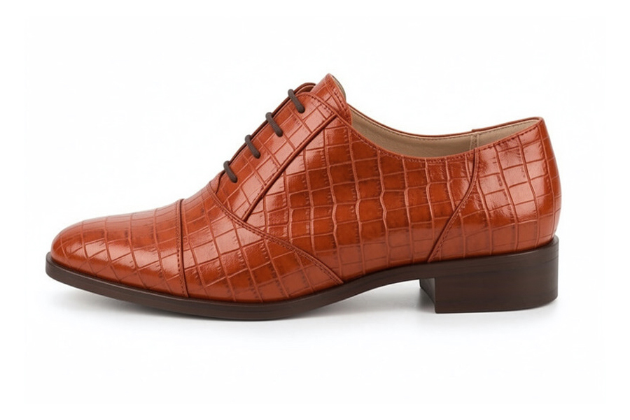 Timeless women's dress Oxfords crafted in smooth leather, offering sleek lines and sophisticated style for professional and smart attire, in terracotta leather with round toe and chunky rubber lug sole - Florence KOOIJMAN